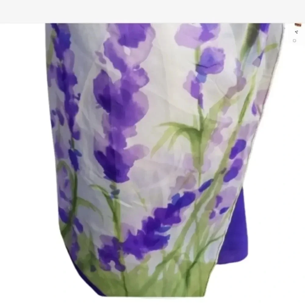 Vintage Silk Organza Watercolor Floral Scarf Sheer Lavender Green Wrap
